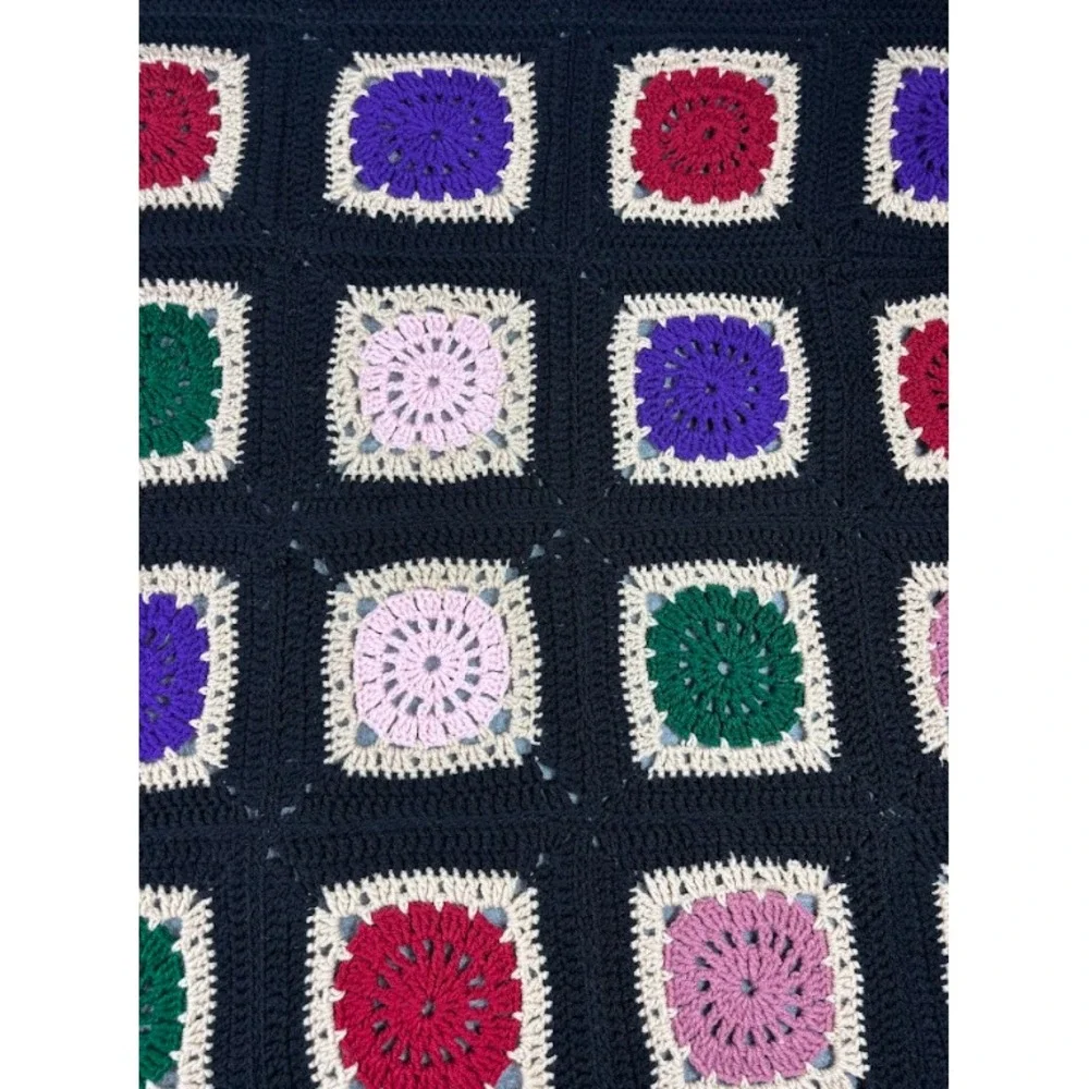 Vintage Granny Square‎ Crochet Afghan Blanket 40x50 Handmade Boho Retro Chic